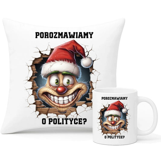 Porozmawiamy o polityce? | Świąteczny zestaw poduszka i kubek BN102 - StoryCups.pl