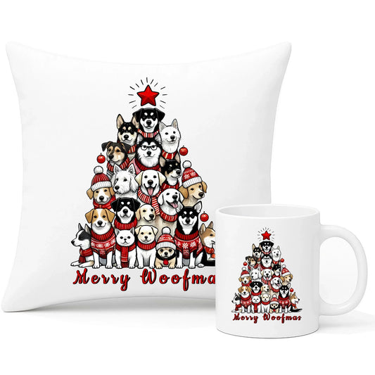 Merry woofmas | Świąteczny zestaw poduszka i kubek BN90 - StoryCups.pl