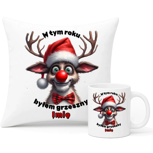Byłem grzeszny | Świąteczny zestaw poduszka i kubek z imieniem BN96 - StoryCups.pl