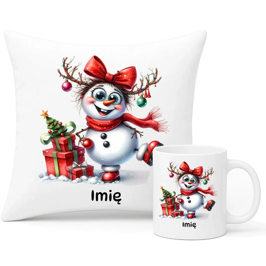 Bałwanek | Personalizowany zestaw świąteczny poduszka i kubek BN123 - StoryCups.pl