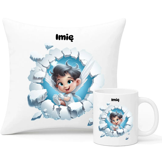 Aniołek 3D | Personalizowany zestaw świąteczny poduszka i kubek BN87 - StoryCups.pl