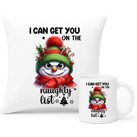 Mogę wpisać Cię na listę niegrzecznych | Świąteczny zestaw poduszka i kubek BN121 - StoryCups.pl