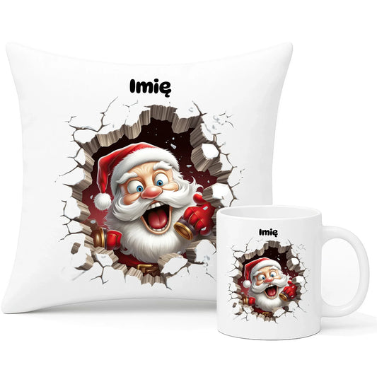 Mikołajek 3D | Personalizowany zestaw świąteczny poduszka i kubek BN85 - StoryCups.pl