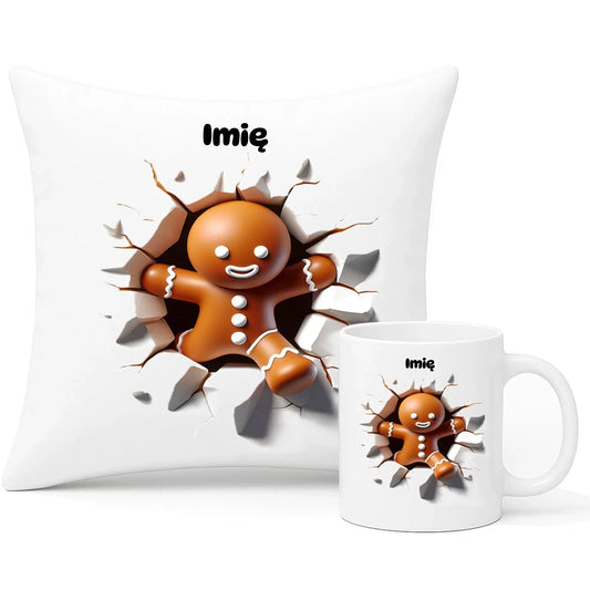 Pierniczek 3D | Personalizowany zestaw świąteczny poduszka i kubek BN81 - StoryCups.pl