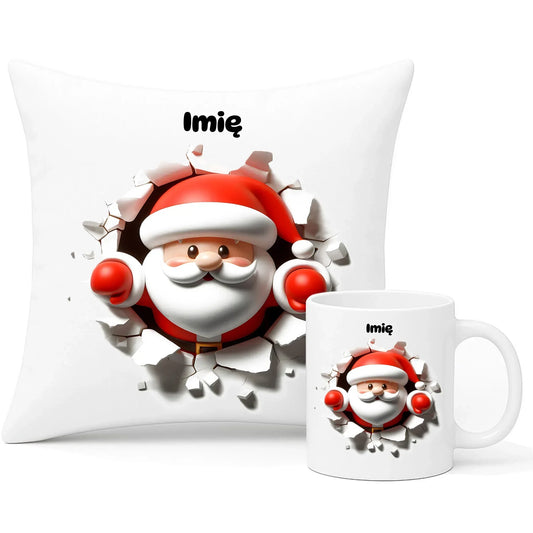 Mikołaj 3D | Personalizowany zestaw świąteczny poduszka i kubek BN80 - StoryCups.pl