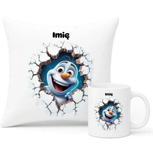 Bałwan 3D | Personalizowany zestaw świąteczny poduszka i kubek BN84 - StoryCups.pl