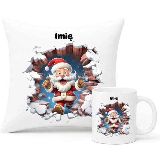 Mikołaj 3D | Personalizowany zestaw świąteczny poduszka i kubek BN83 - StoryCups.pl