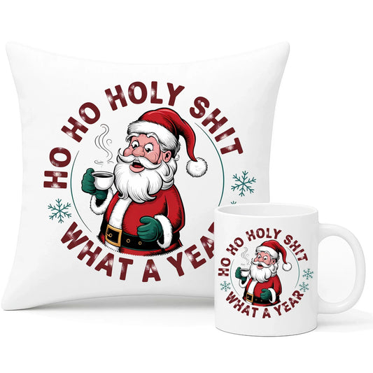 Ho ho holy shit | Świąteczny zestaw poduszka i kubek BN74 - StoryCups.pl