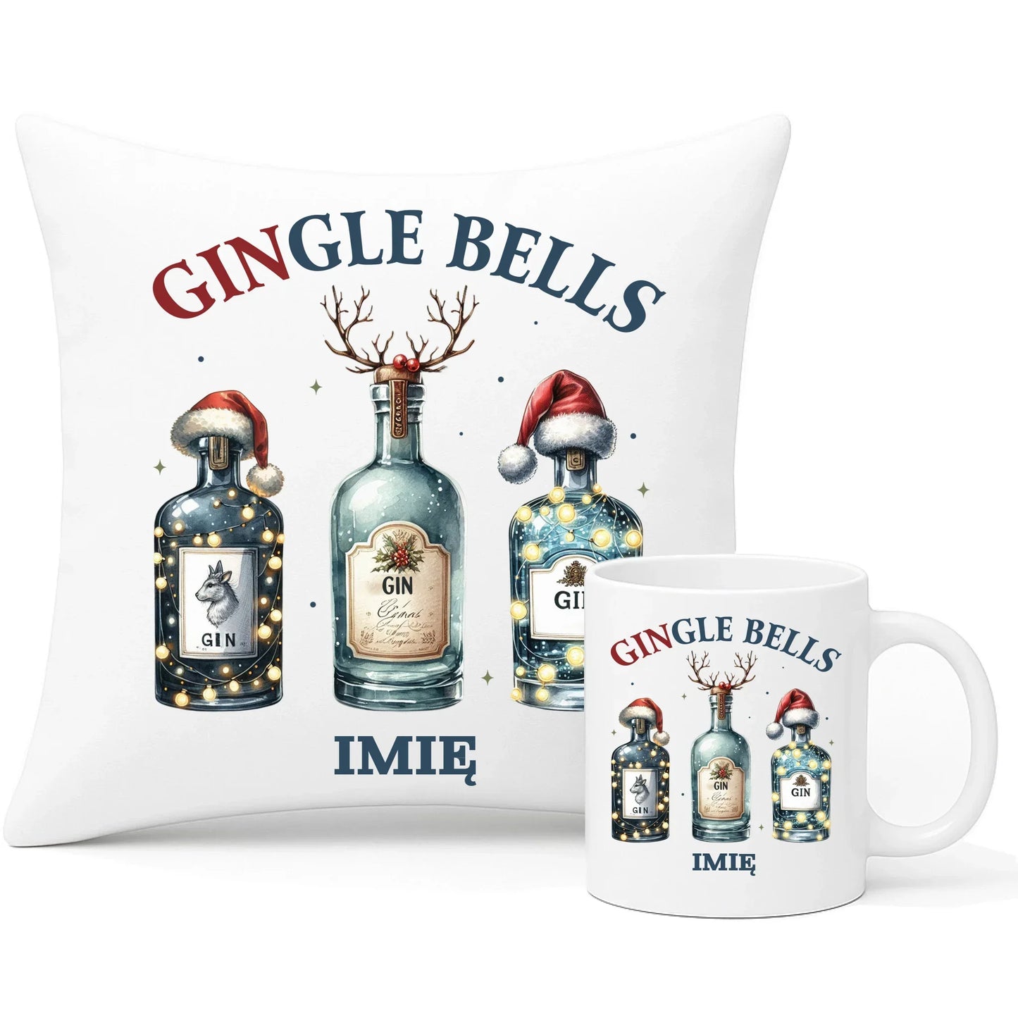 Gingle bells | Personalizowany zestaw świąteczny poduszka i kubek BN68 - StoryCups.pl
