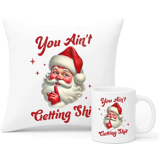 Nie dostaniesz nic | Świąteczny zestaw poduszka i kubek z Mikołajem BN66 - StoryCups.pl
