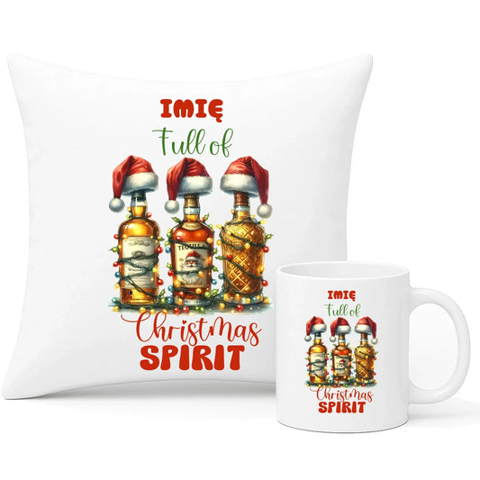 Pełen świątecznego ducha | Personalizowany zestaw świąteczny poduszka i kubek BN69 - StoryCups.pl