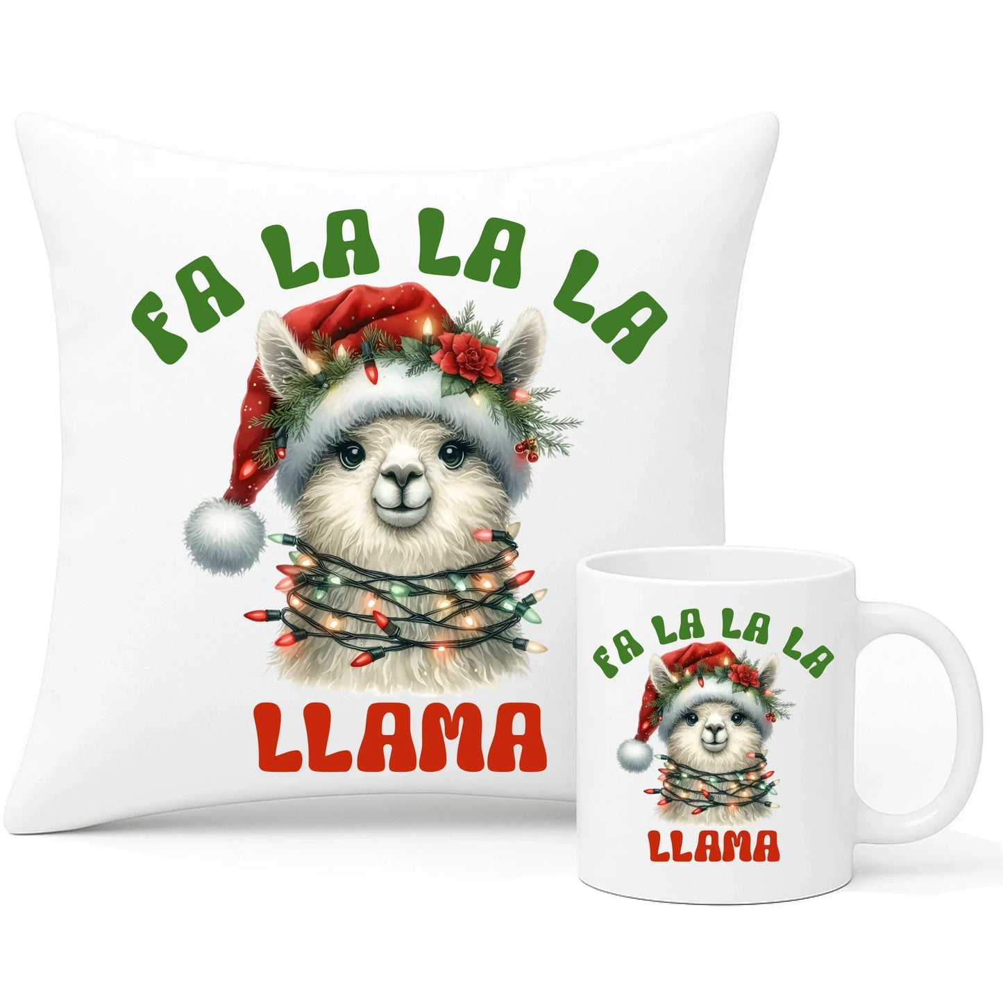 Fa la la la lama | Świąteczny zestaw poduszka i kubek BN71 - StoryCups.pl