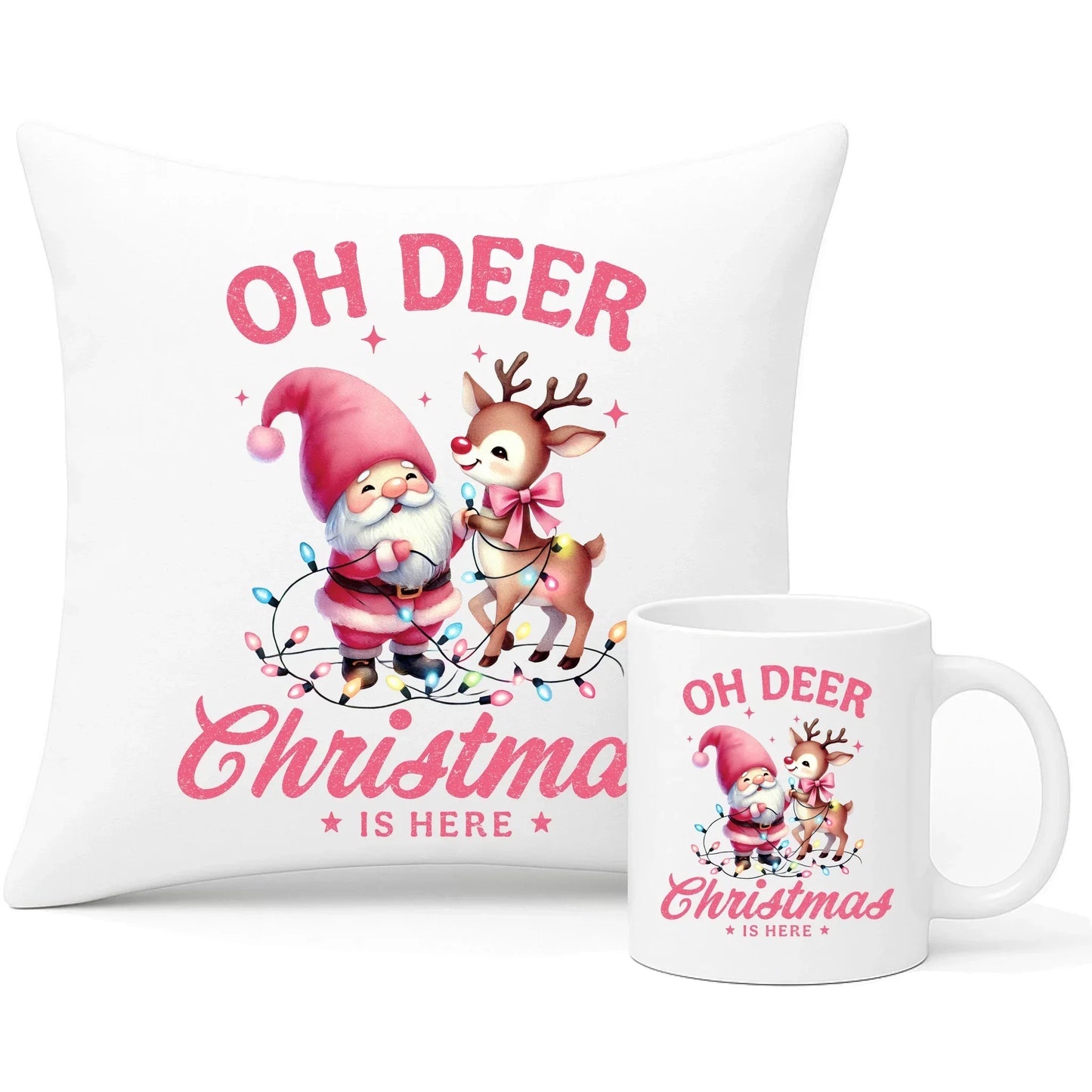 Oh deer Christmas is here | Zestaw poduszka i kubek na święta BN59 - StoryCups.pl