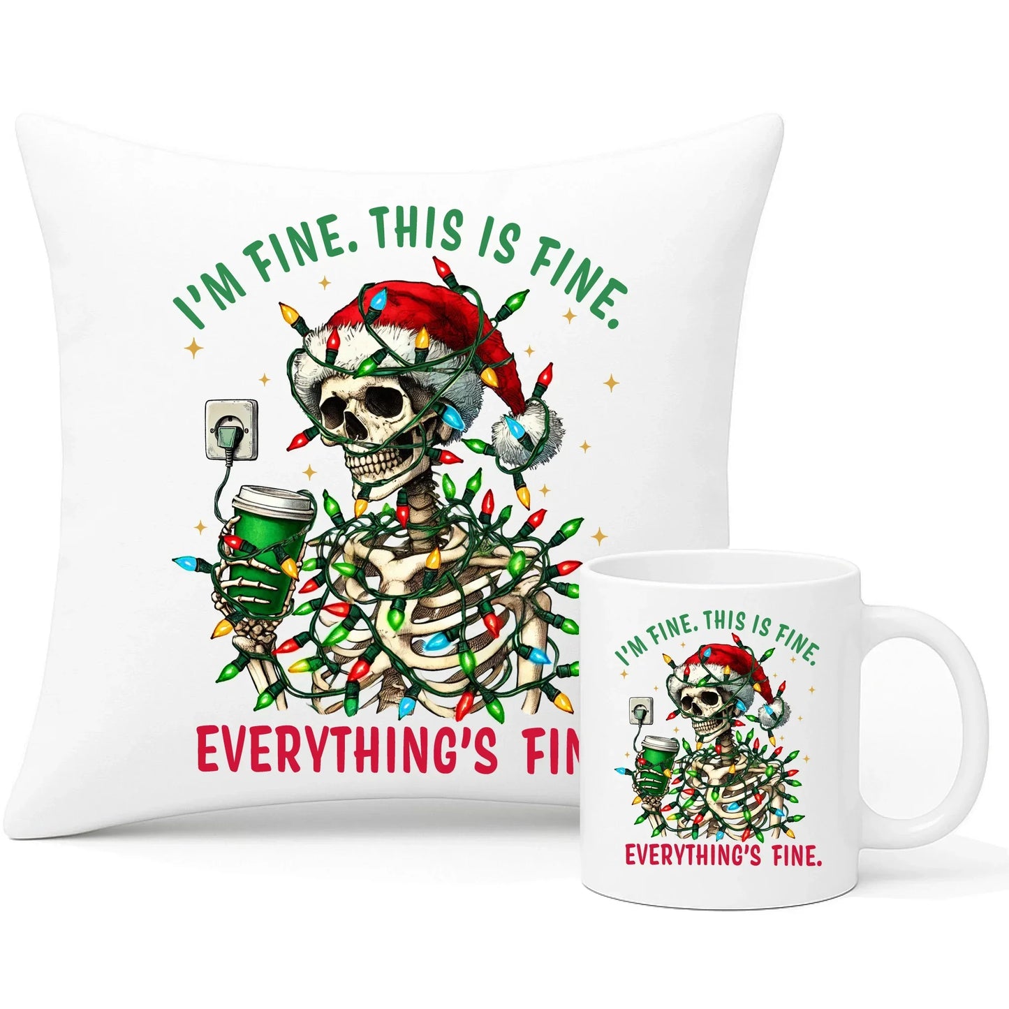 Everything's fine | Świąteczny zestaw poduszka i kubek BN55 - StoryCups.pl