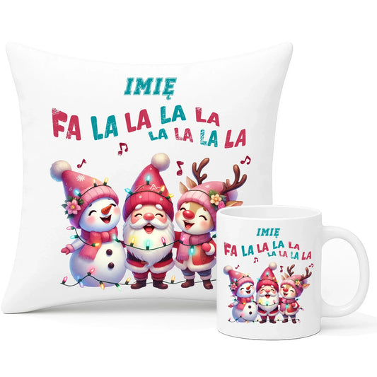 Fa la la la la | Świąteczny zestaw poduszka i kubek z imieniem BN51 - StoryCups.pl