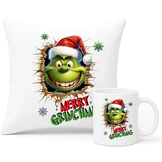 Merry Grinchmas | Świąteczny zestaw poduszka i kubek BN113 - StoryCups.pl