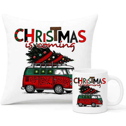 Christmas is coming | Świąteczny zestaw poduszka i kubek BN42 - StoryCups.pl