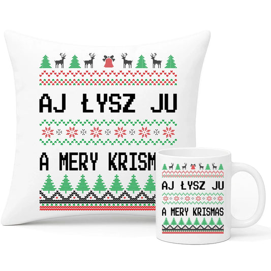 Aj łysz ju a mery krismas | Świąteczny zestaw poduszka i kubek BN12 - StoryCups.pl