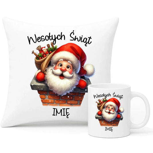Mikołaj | Świąteczny zestaw poduszka i kubek z imieniem BN08 - StoryCups.pl