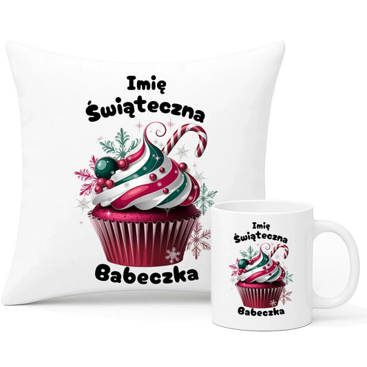 Świąteczna Babeczka | Personalizowany zestaw poduszka i kubek na święta BN30 - StoryCups.pl