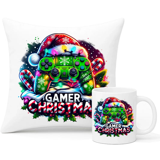 Świąteczny gracz | Świąteczny zestaw poduszka i kubek dla gracza BN22 - StoryCups.pl