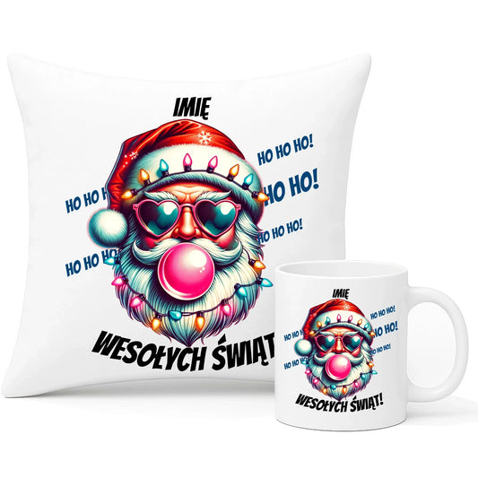 Mikołaj | Świąteczny zestaw poduszka i kubek z imieniem na Mikołajki BN17 - StoryCups.pl