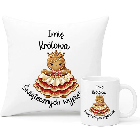 Królowa świątecznych wypieków imię | Personalizowany zestaw poduszka i kubek na święta BN28 - StoryCups.pl