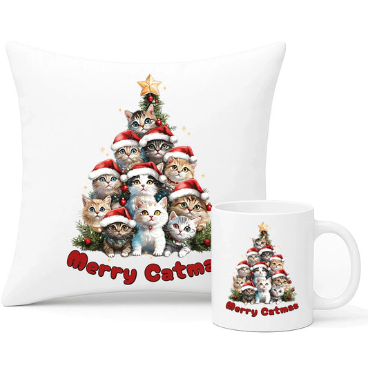 Merry Catmas | Świąteczny zestaw poduszka i kubek BN20 - StoryCups.pl