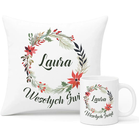 Wesołych Świąt | Personalizowany zestaw poduszka i kubek na święta BN19 - StoryCups.pl