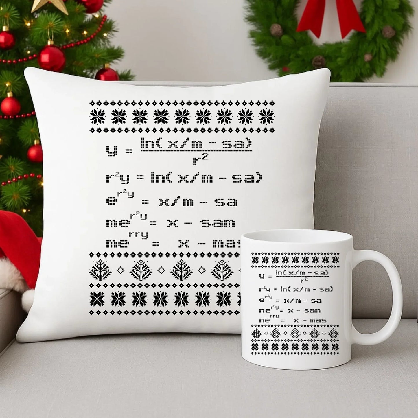 Działanie matematyczne matematyka | Świąteczny zestaw poduszka i kubek BN108 - StoryCups.pl