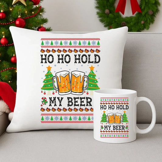 Hold my beer | Świąteczny zestaw poduszka i kubek BN131 - StoryCups.pl