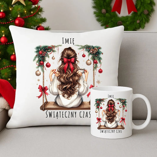 Świąteczny czas | Personalizowany zestaw świąteczny poduszka i kubek BN105 - StoryCups.pl