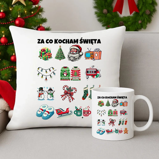Za co kocham Święta | Świąteczny zestaw poduszka i kubek BN130 - StoryCups.pl
