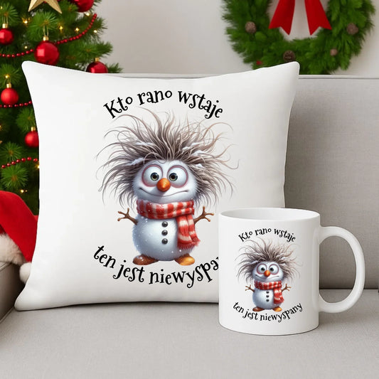Kto rano wstaje | Świąteczny zestaw poduszka i kubek BN133 - StoryCups.pl