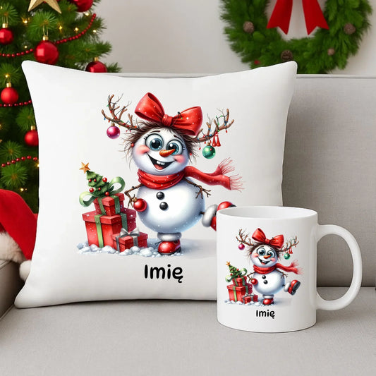 Bałwanek | Personalizowany zestaw świąteczny poduszka i kubek BN123 - StoryCups.pl