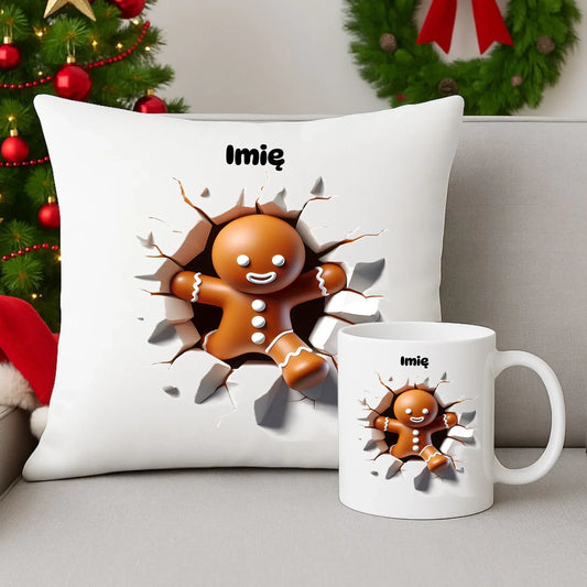 Pierniczek 3D | Personalizowany zestaw świąteczny poduszka i kubek BN81 - StoryCups.pl