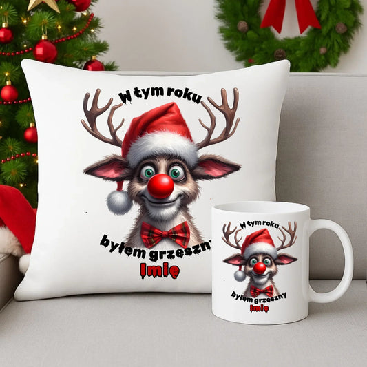 Byłem grzeszny | Świąteczny zestaw poduszka i kubek z imieniem BN96 - StoryCups.pl