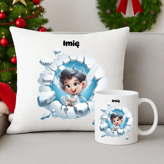 Aniołek 3D | Personalizowany zestaw świąteczny poduszka i kubek BN87 - StoryCups.pl