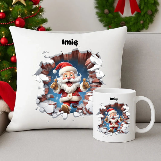 Mikołaj 3D | Personalizowany zestaw świąteczny poduszka i kubek BN83 - StoryCups.pl