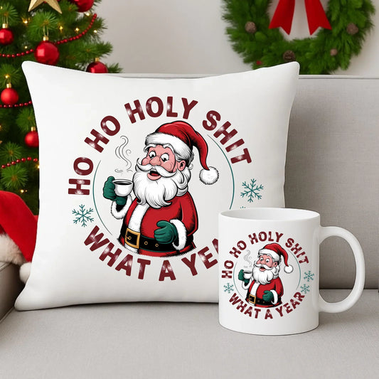 Ho ho holy shit | Świąteczny zestaw poduszka i kubek BN74 - StoryCups.pl