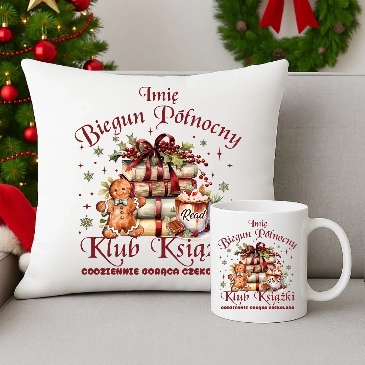 Klub Książki z Bieguna Północnego | Świąteczny zestaw poduszka i kubek BN79 - StoryCups.pl