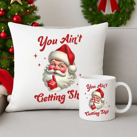 Nie dostaniesz nic | Świąteczny zestaw poduszka i kubek z Mikołajem BN66 - StoryCups.pl