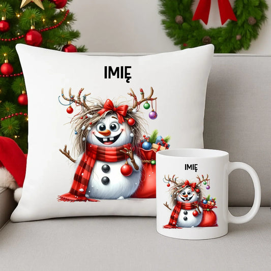 Bałwanek | Personalizowany zestaw świąteczny poduszka i kubek BN70 - StoryCups.pl