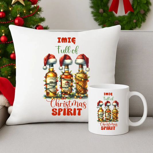 Pełen świątecznego ducha | Personalizowany zestaw świąteczny poduszka i kubek BN69 - StoryCups.pl