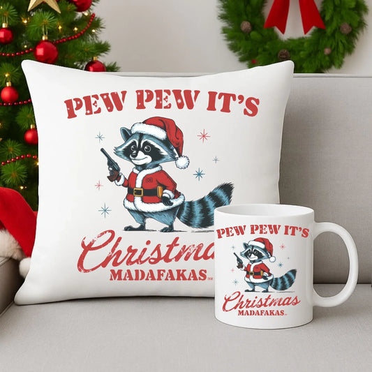 Pew pew it's Christmas | Świąteczny zestaw poduszka i kubek BN60 - StoryCups.pl