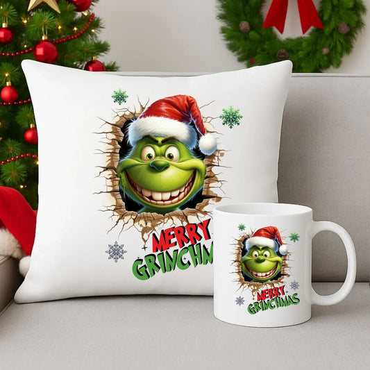 Merry Grinchmas | Świąteczny zestaw poduszka i kubek BN113 - StoryCups.pl