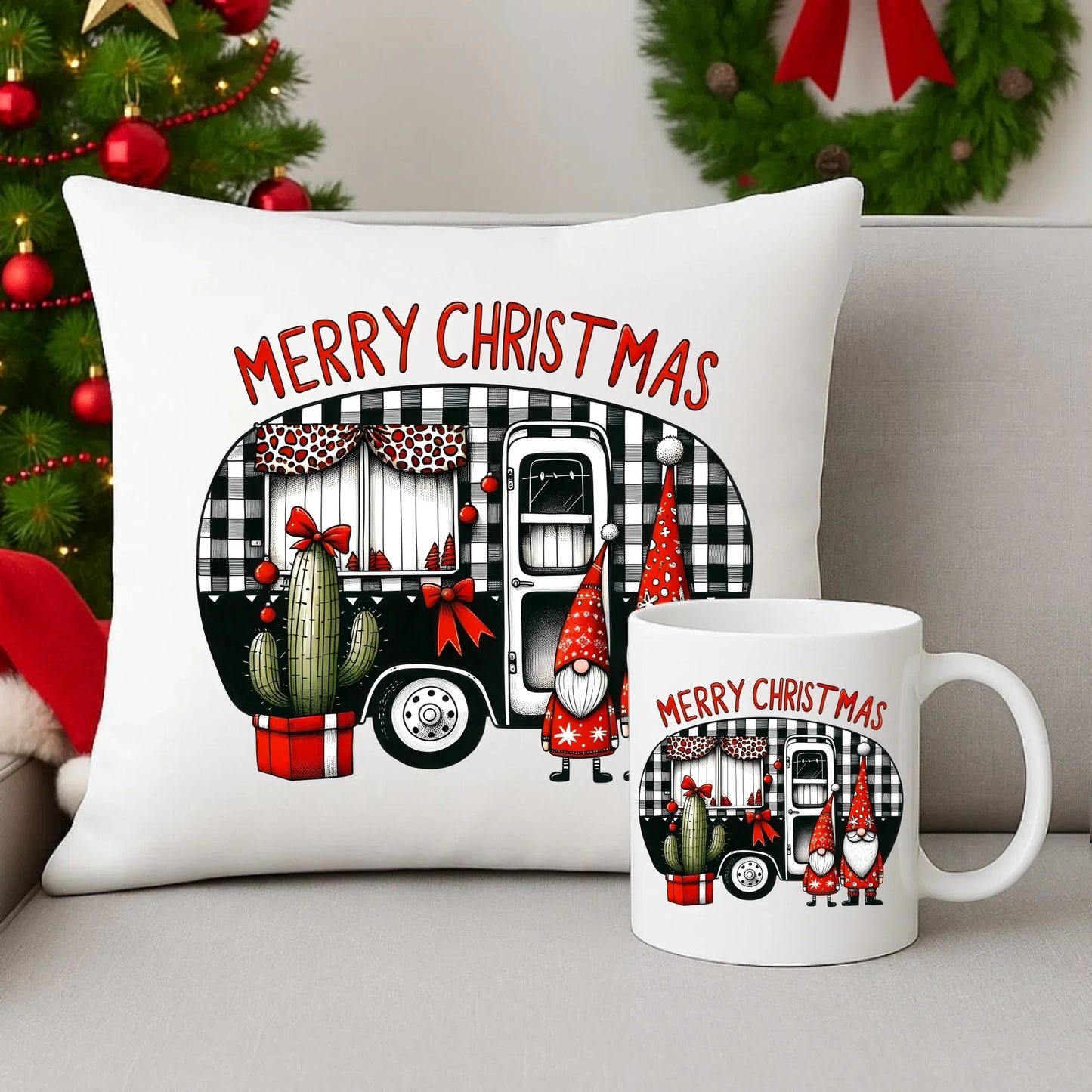 Merry Christmas | Świąteczny zestaw poduszka i kubek BN44 - StoryCups.pl
