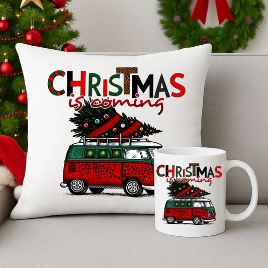 Christmas is coming | Świąteczny zestaw poduszka i kubek BN42 - StoryCups.pl