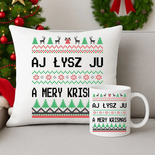 Aj łysz ju a mery krismas | Świąteczny zestaw poduszka i kubek BN12 - StoryCups.pl