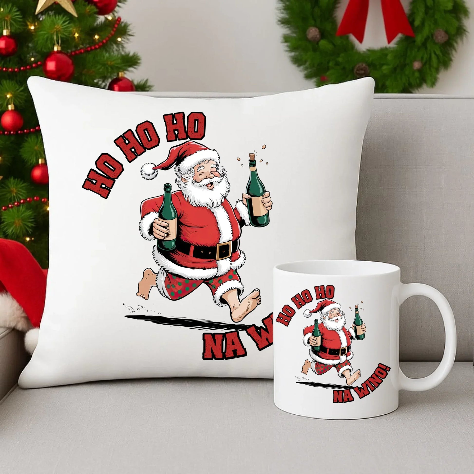 Ho ho ho na wino | Świąteczny zestaw poduszka i kubek BN61 - StoryCups.pl